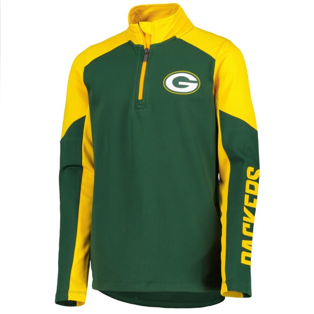 Green Bay Packers Youth Audible Quarter-Zip Jacket - Green/Gold Large 14/16